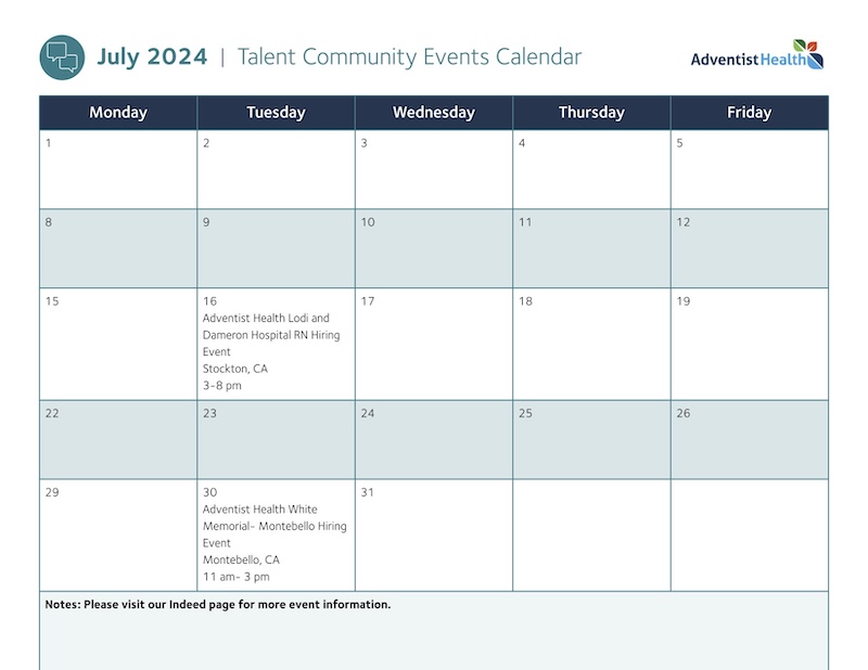 July Talent Community Event Calendar